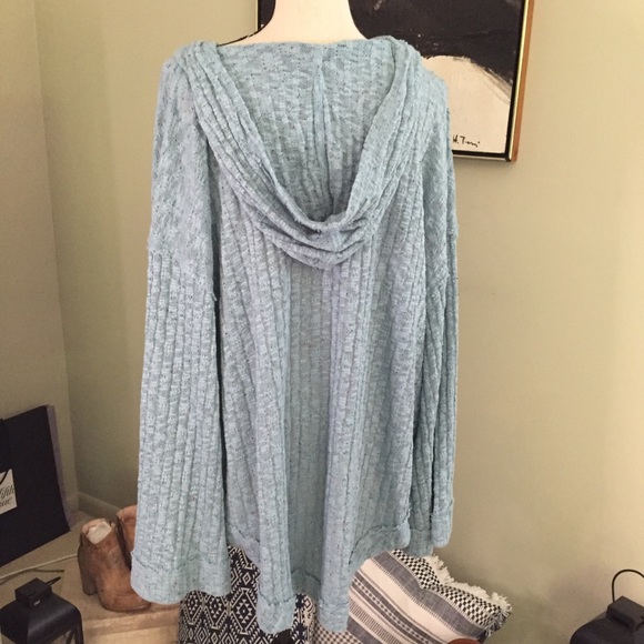 Free People Baja Babe Hooded Hacci Sweater L Blue Oversized Pullover Beachy, M - Picture 5 of 12